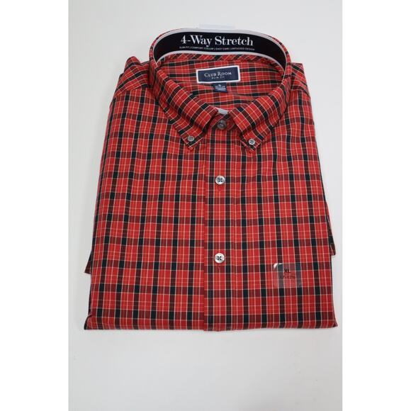 Club Room Slim Fit 4-Way Stretch Red and Black Button Down Shirt Size XL - Picture 2 of 4